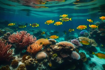 An image of a vibrant coral reef teeming with life - AI Generative