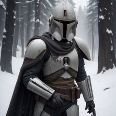 Naklejka premium soldier in winter forest