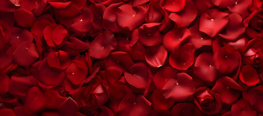 Stunning close-up multitude of vibrant red rose petals, ideal for banner, or floral-inspired projects and decor