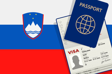 Visa to Slovenia Passport. Slovenian Flag Background. Vector illustration