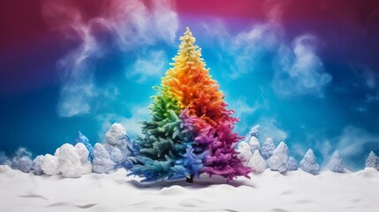 Christmas Tree in rainbow colors. Generated with ai. - obrazy, fototapety, plakaty
