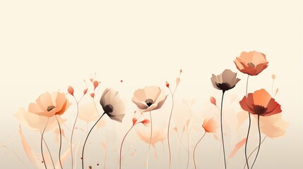  a painting of flowers on a white background with a brown border.  generative ai