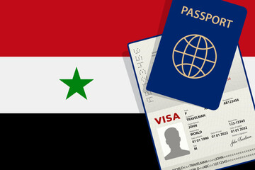 Visa to Syria and Passport. Syrian Flag Background. Vector illustration