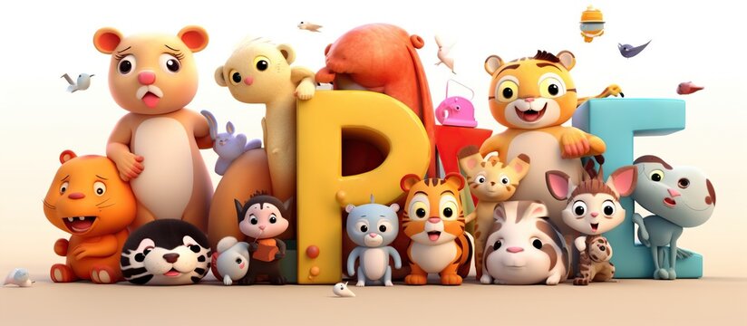 letter learning concept with cute and cute cartoon animals