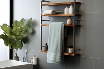 Bathroom Rolled Towel Storage, Metal Towel Holder with Wood Shelf, Towel Racks Wall Mounted.