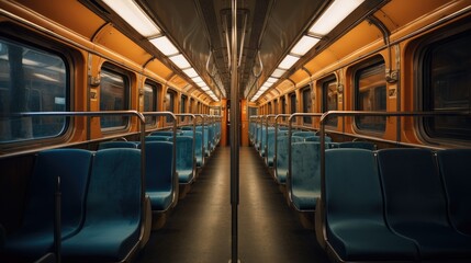 Fototapeta premium tranquil interior of an empty train carriage, a peaceful ride on public transit