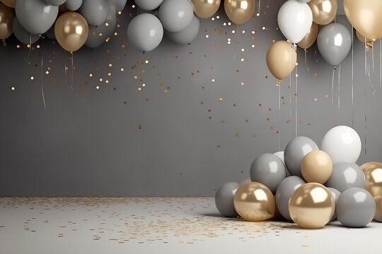 celebration balloon with gold and grey