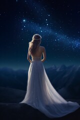 illustration, fantasy princess looking at the milky way