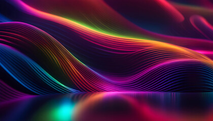  Abstract colorful neon background with glowing lines and waves. 3D rendering. Vector illustration