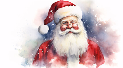 Watercolor Illustration: Portrait of Santa Claus on white background