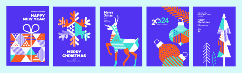 Merry Christmas and Happy New Year greeting cards. Vector illustration concepts for background, greeting card, party invitation card, website banner, social media banner, marketing material.