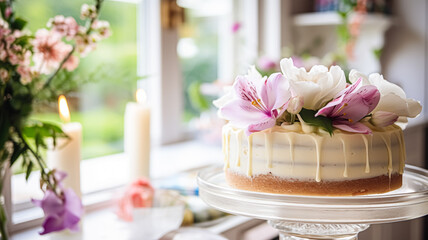 Homemade birthday cake in the English countryside house, cottage kitchen food and holiday baking recipe
