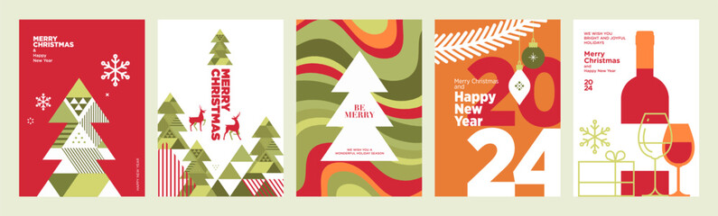 2024 Merry Christmas and Happy New Year greeting cards templates. Vector illustrations for background, greeting card, party invitation card, website banner, social media banner, marketing material.