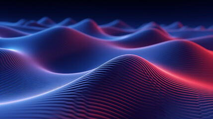 Dive into a 3D world of wavy surfaces that ripple and dance, accompanied by floating particles..