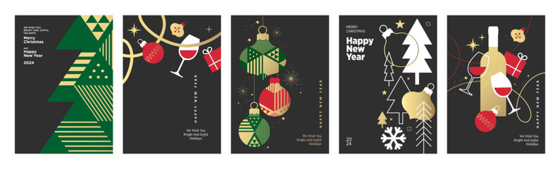 Christmas and New Year 2024 greeting cards set. Modern vector illustration concepts for greeting card, website and mobile website banner, party invitation card, posters, social media banners. - obrazy, fototapety, plakaty