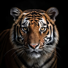 close up detailed portrait of tiger face, generative ai