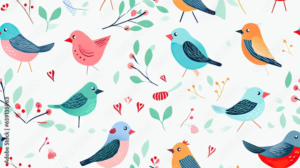 Poster a group of birds sitting on top of a tree branch. generative ai
