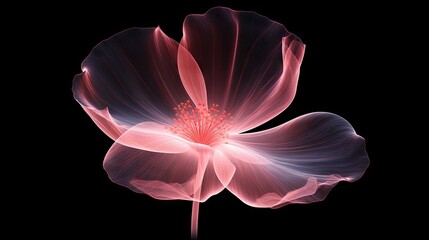  a pink flower with a black background and a red center.  generative ai