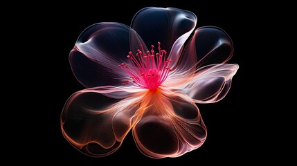  a pink flower with a black background is shown in this image.  generative ai