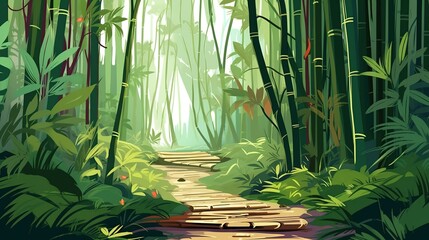 illustration, a path through a dense bamboo forest