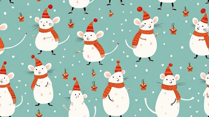  a group of mice wearing hats and scarves in the snow.  generative ai