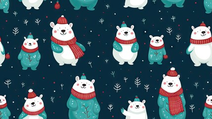  a group of polar bears wearing scarves and scarves.  generative ai