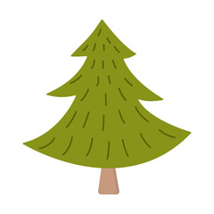 Christmas tree in cute cartoon style. Winter holiday cute illustration.