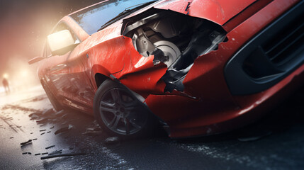 Close look at a car crash aftermath caused by careless driving..
