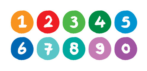 hand drawing mathematical numbers. Colorful numbers inside round. vector numbers