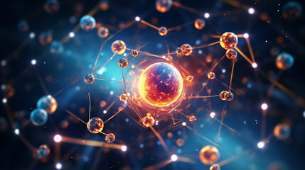 Exploring the elementary particles within an atom, a key physics concept, through a 3D-rendered illustration..