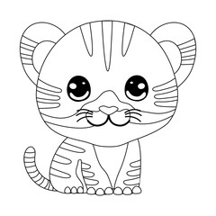 Line art illustration with cute tiger for colour book