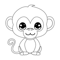 Line art illustration with cute monkey for colour book	