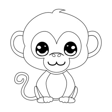Line art illustration with cute monkey for colour book	