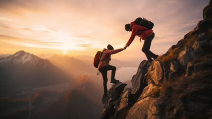 climber helping others at the mountain