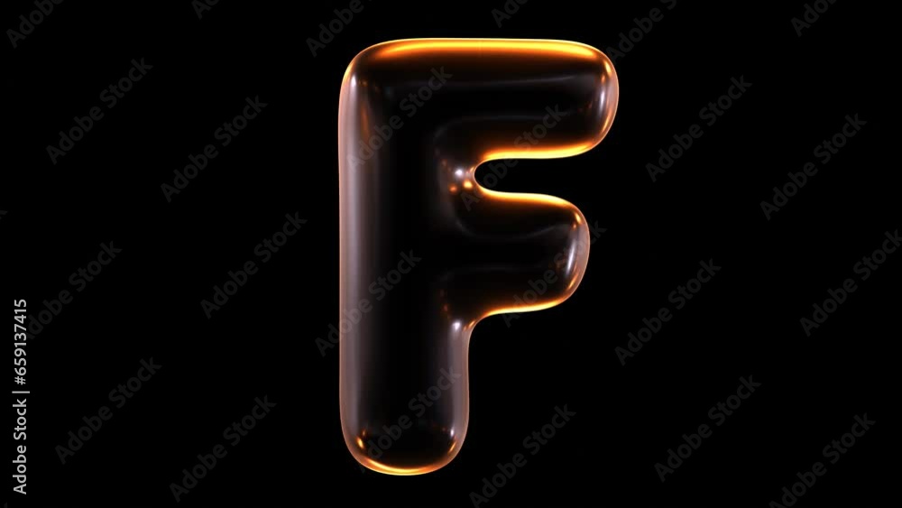 Poster animation of glowing alphabet letter f isolated on black background in 3d rendering.