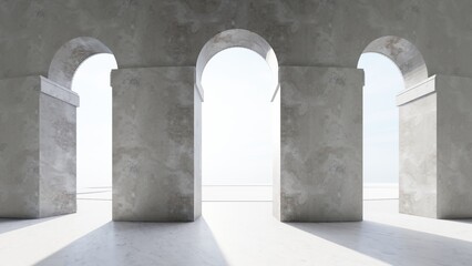 Architecture interior background empty arched pass 3d render