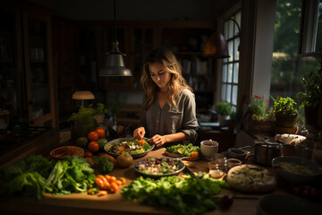 woman prepares healthy food after christmas, healthy bodies, healthy meals, fitness meals, fitness meals