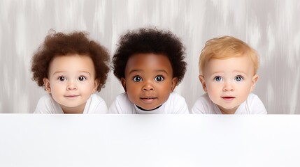 innocence of childhood with an image of three adorable babies holding a blank board together