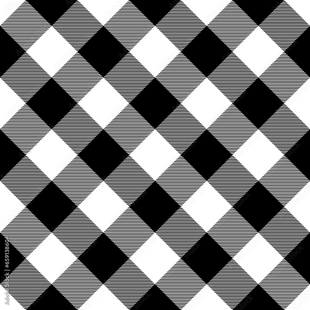 Poster check seamless pattern. black checks on white background. repeated gingham geometric patern. scottis