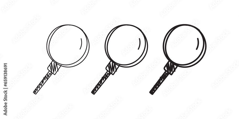 Wall mural hand drawing thin, thick, thicker magnifiers. vector magnifying glass