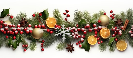 Fototapeta na wymiar Realistic Christmas tree branches with decorations