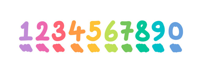 hand drawn 0-9 math numbers. scribble color 0-9 numbers. handwritten numbers 0-9