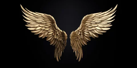 Fotobehang Demon Angel shiny golden hell Wings isolated on black © Jasper W