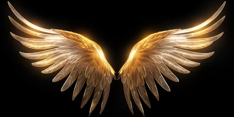 Foto op Plexiglas Demon Angel shiny golden hell Wings isolated on black © Jasper W