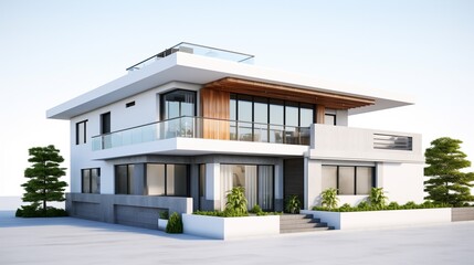 Fototapeta na wymiar 3d modern house model, the dream house, on white background.