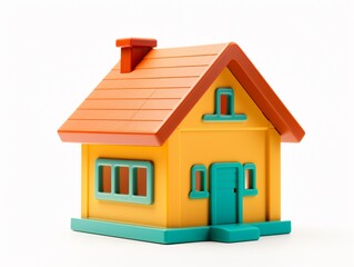 Colorful 3d single family house model toy isolated on white, concept of property sale, real estate and sweet home.