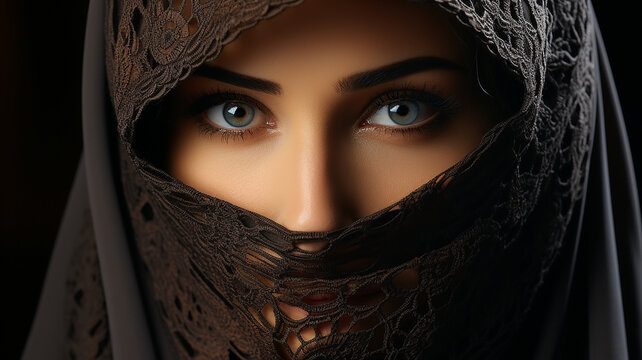 close-up pretty arab woman in a niqab eye