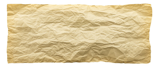 A sheet of old yellowed crumpled paper on a white background. Isolate paper
