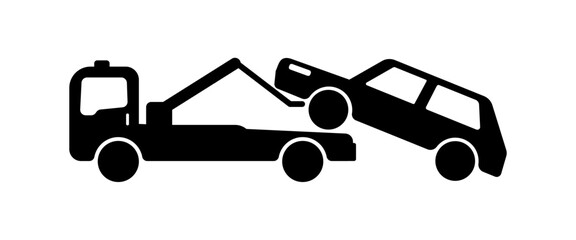 An icon forbidding parking of cars. An icon with a tow truck evacuating the car to the impound lot .  The work of a tow truck to move a broken car. EPS10