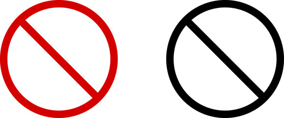 Red and Black No Sign General Prohibition Restricted or Forbidden Circle-Backslash Icon Set. Vector Image.	
